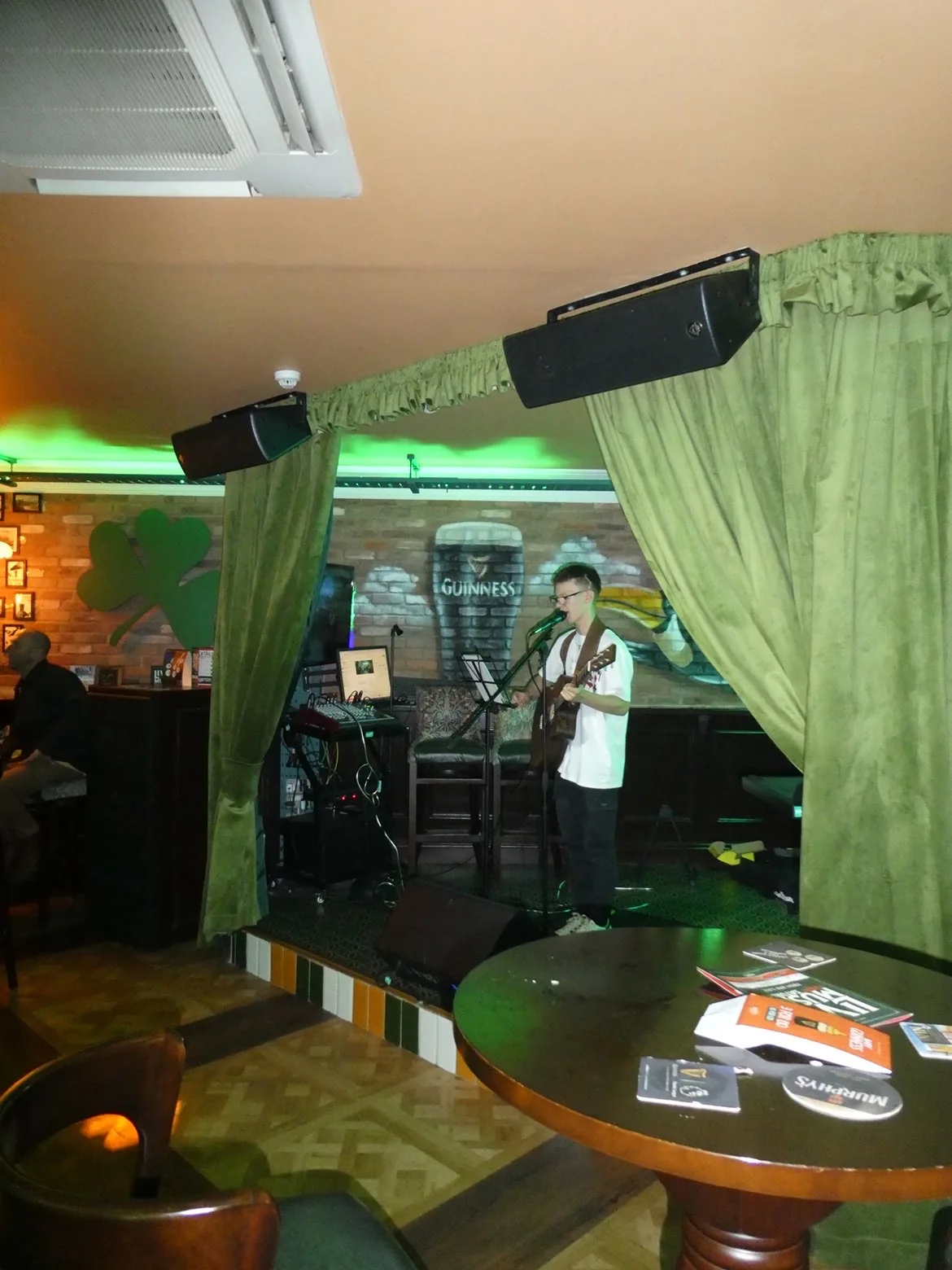Harry performing for a live pub audience